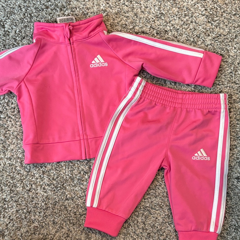 Adidas Kids Pink and White Tracksuit